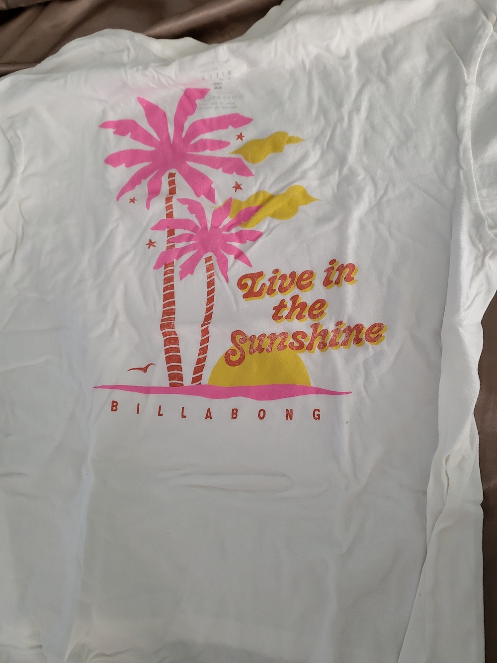 Billabong 'Live in the Sunshine' White Graphic Tee - Pink & Yellow